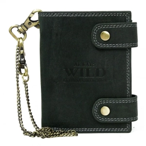 Skórzany portfel męski Always Wild 2901-BIC czarny z łańcuchem – widok przód / Always Wild 2901-BIC black leather men’s