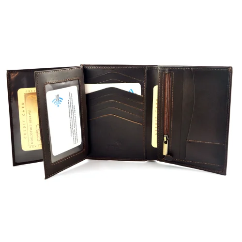portfel skórzany BARTEX 1019M-ID brązowy otwarty / BARTEX 1019M-ID brown leather wallet open view