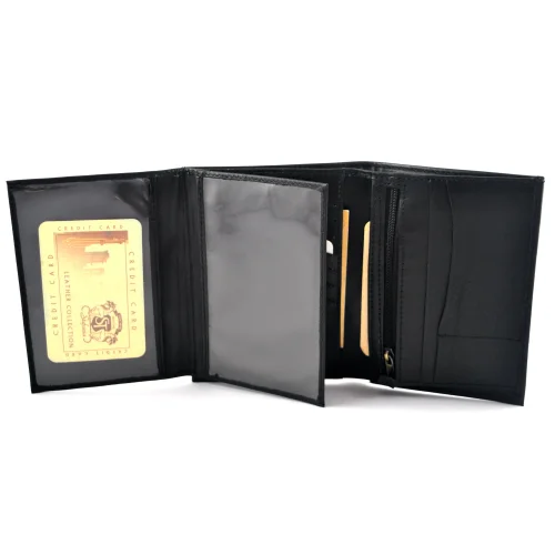 Portfel skórzany BARTEX 1019M-ID czarny – miejsce na dokumenty / BARTEX 1019M-ID black leather wallet – document section