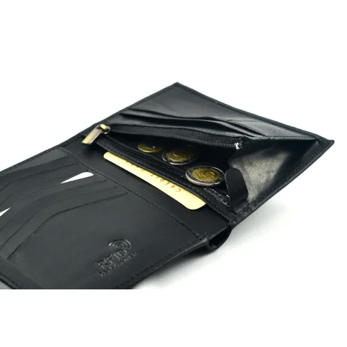Portfel skórzany BARTEX 1019M-ID czarny – ochrona RFID w środku / BARTEX 1019M-ID black leather wallet – RFID protection inside