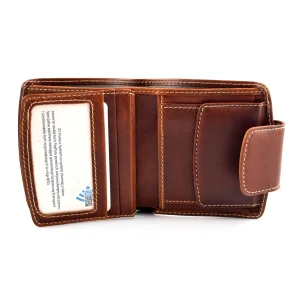portfel skórzany BARTEX 1005 koniakowy wnętrze / BARTEX 1005 cognac leather wallet inside view