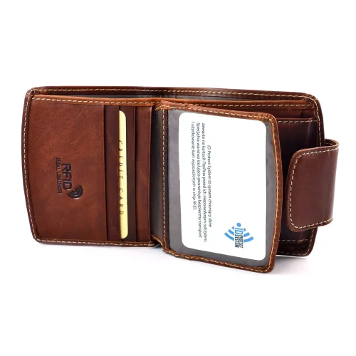 portfel skórzany BARTEX 1005 koniakowy otwarty / BARTEX 1005 cognac leather wallet open view