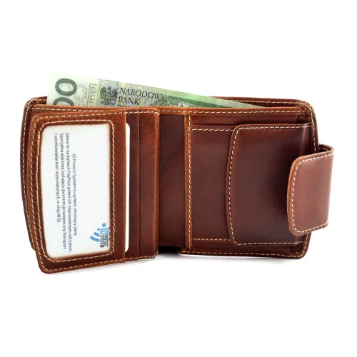 portfel skórzany BARTEX 1005 koniakowy z dokumentami / BARTEX 1005 cognac leather wallet with documents