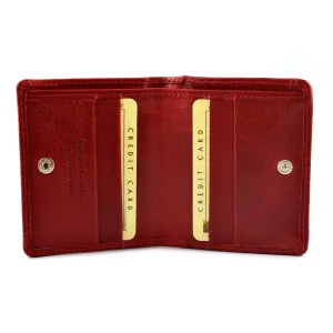 Portfel damski BARTEX 10098D czerwony – wnętrze z kieszeniami i miejscami na karty / BARTEX 10098D red wallet – interior with card and note compartments