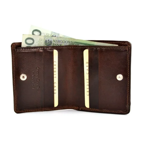 Portfel skórzany BARTEX 10098D brązowy – miejsca na karty i banknoty / BARTEX 10098D brown leather wallet – card and banknote sections