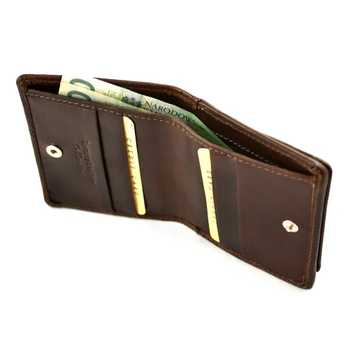 Portfel męski BARTEX 10098D brązowy – widok boczny po otwarciu / BARTEX 10098D brown men’s wallet – side view opened