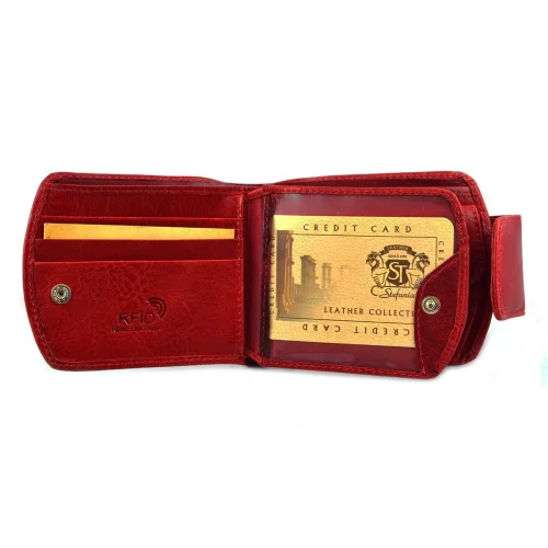 Portfel skórzany BARTEX 1012D czerwony – wnętrze z przegródkami / BARTEX 1012D red leather wallet – interior compartments