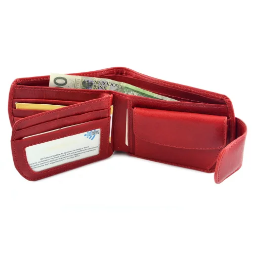 Portfel skórzany BARTEX 1012D czerwony – otwarty widok / BARTEX 1012D red leather wallet – open view