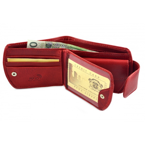 BARTEX 10012D czerwony portfel damski z lnianym woreczkiem eco / BARTEX 10012D red women’s wallet with eco linen pouch