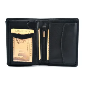 portfel skórzany BARTEX 1012M-ID czarny wnętrze / BARTEX 1012M-ID black leather wallet inside view