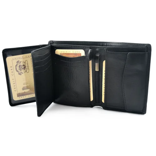 portfel skórzany BARTEX 1012M-ID czarny otwarty / BARTEX 1012M-ID black leather wallet open view