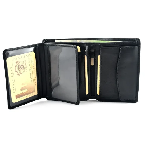 portfel skórzany BARTEX 1012M-ID czarny z dokumentami / BARTEX 1012M-ID black leather wallet with docum