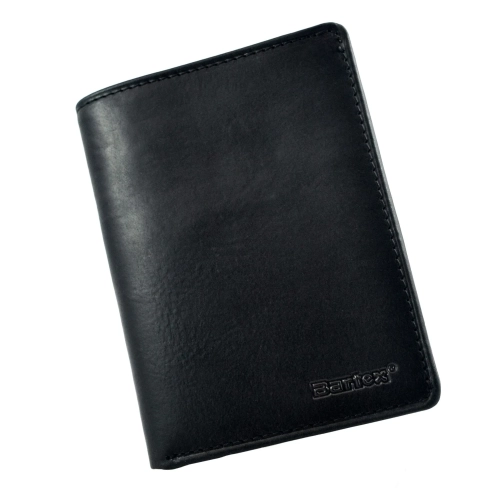 portfel skórzany BARTEX 1012M-ID czarny przód / BARTEX 1012M-ID black leather wallet front view