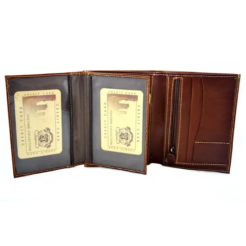 portfel skórzany BARTEX 1019MID koniakowy wnętrze / BARTEX 1019MID cognac leather wallet inside view