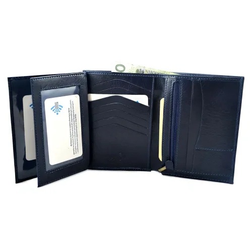 portfel skórzany BARTEX 1019M-ID granatowy otwarty / BARTEX 1019M-ID navy leather wallet open view