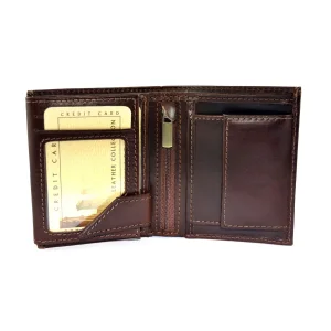 Portfel męski BARTEX 10201M brązowy – wnętrze z przegródkami i kieszenią na bilon / BARTEX 10201M brown men’s wallet – interior with compartments and coin pocket