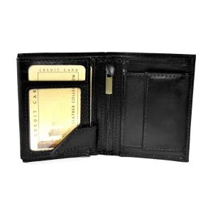 Portfel męski BARTEX 10201M czarny – wnętrze z przegródkami i kieszenią na bilon / BARTEX 10201M black men’s wallet – interior with compartments and coin pocket