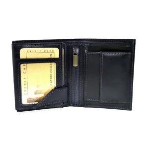 Portfel męski BARTEX 10201M granatowy – wnętrze z przegródkami i kieszenią na bilon / BARTEX 10201M navy blue men’s wallet – interior with compartments and coin pocket