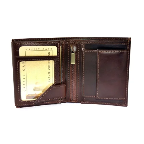 Portfel męski BARTEX 10201M brązowy – wnętrze z przegródkami i kieszenią na bilon / BARTEX 10201M brown men’s wallet – interior with compartments and coin pocket