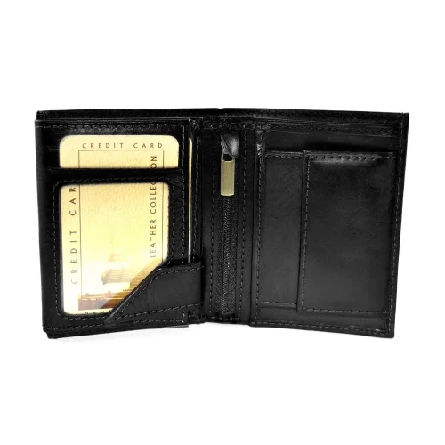 Portfel męski BARTEX 10201M czarny – wnętrze z przegródkami i kieszenią na bilon / BARTEX 10201M black men’s wallet – interior with compartments and coin pocket