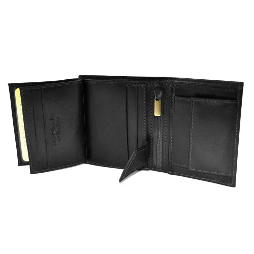 Skórzany portfel BARTEX 10201M czarny – miejsca na karty i banknoty / BARTEX 10201M black leather wallet – card and banknote sections