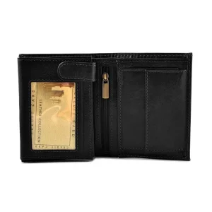 Portfel męski BARTEX 10220M czarny – wnętrze z przegródkami na karty i dokumenty / BARTEX 10220M black men’s wallet – interior with card and document slots