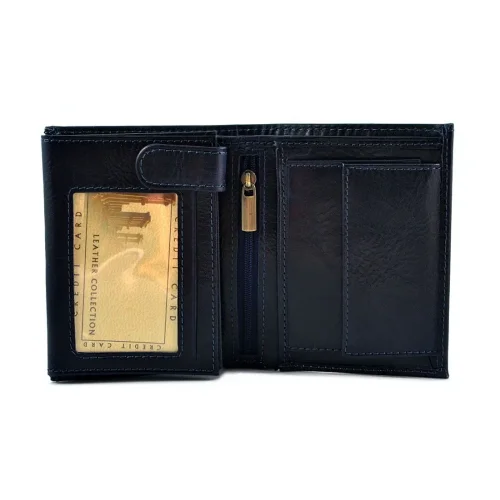 Portfel męski BARTEX 10220M granatowy – wnętrze z przegródkami na karty i dokumenty / BARTEX 10220M navy blue men’s wallet – interior with card and document slots
