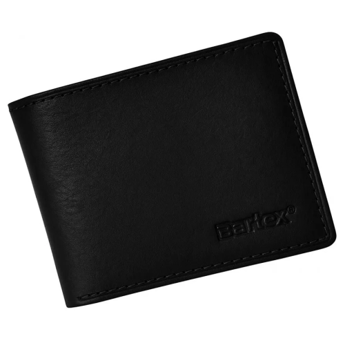 Bartex 330 czarny skórzany portfel męski slim – widok z przodu / Bartex 330 black slim men’s leather wallet – front view