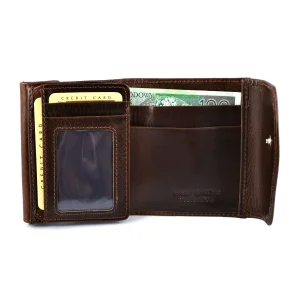 Skórzany portfel męski BARTEX 1020D brązowy – widok wewnątrz / BARTEX 1020D brown men’s leather wallet – inside view