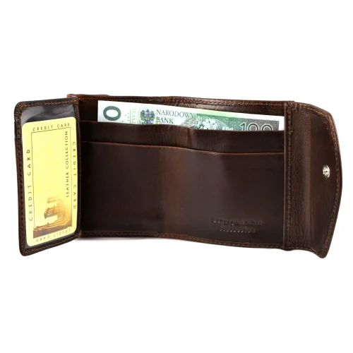 Skórzany portfel męski BARTEX 1020D brązowy – kieszeń na banknoty i karty / BARTEX 1020D brown men’s leather wallet – card and banknote section