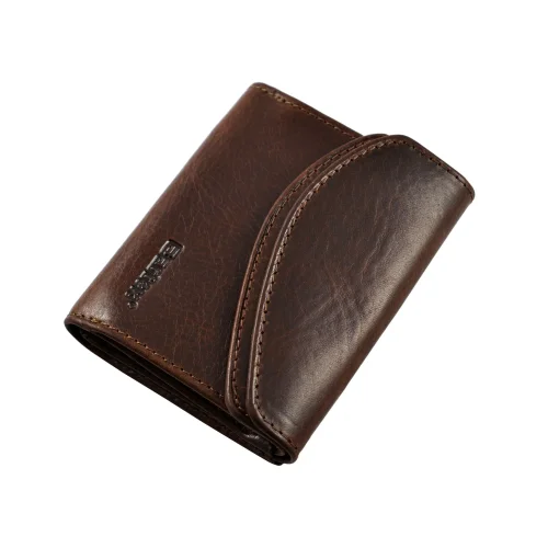 Skórzany portfel męski BARTEX 1020D brązowy – złożony portfel / BARTEX 1020D brown men’s leather wallet – folded view