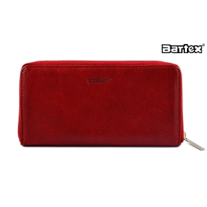 Skórzany portfel damsko-męski BARTEX 10172D czerwony – widok z przodu, zapinany na suwak BARTEX 10172D red leather walle