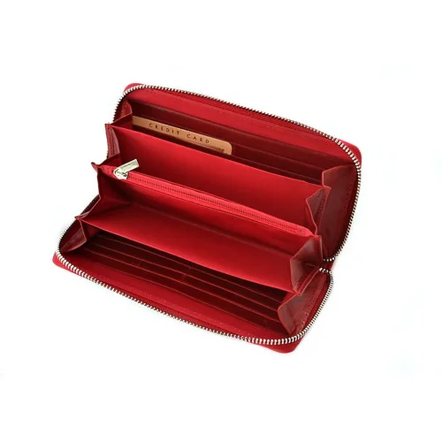Skórzany portfel BARTEX 10172D czerwony – szeroko otwarty widok BARTEX 10172D red leather wallet – fully opened view