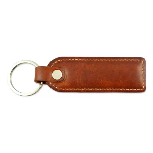 skórzany brelok BARTEX koniakowy widok z boku / BARTEX cognac leather keychain side view
