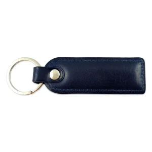 skórzany brelok BARTEX granatowy widok z boku / BARTEX navy blue leather keychain side view