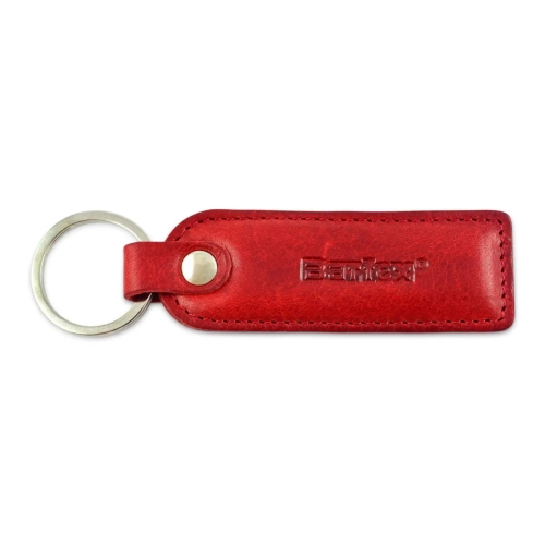 brelok skórzany BARTEX czerwony z metalowym kółkiem / BARTEX red leather keychain with metal ring