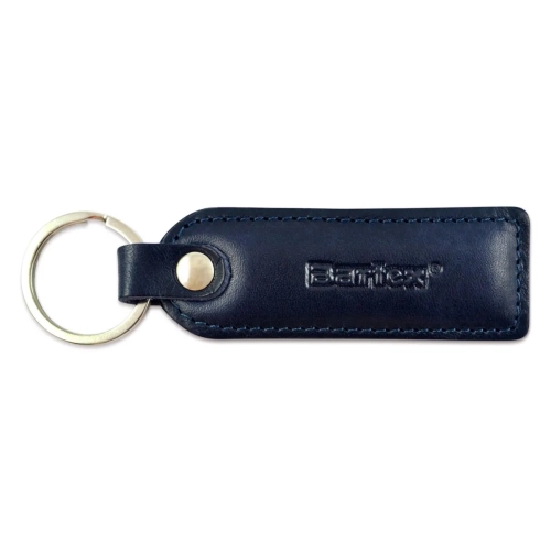 brelok skórzany BARTEX granatowy z metalowym kółkiem / BARTEX navy blue leather keychain with metal ring