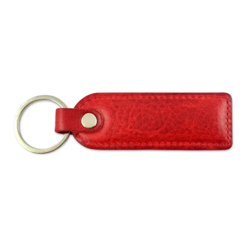 skórzany brelok BARTEX czerwony widok z boku / BARTEX red leather keychain side view