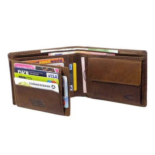 Portfel męski Camel Active – wnętrze, układ kieszeni Camel Active men’s wallet – interior layout