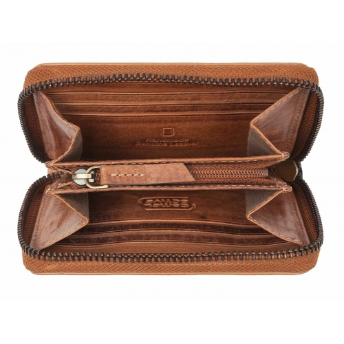 CAMEL ACTIVE skórzany portfel damski na suwak cognac 297-702 RFID