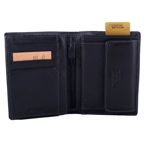 Portfel Camel Active B34-707-60 czarny – widok z przodu z logo / Camel Active B34-707-60 black wallet – front view with logo