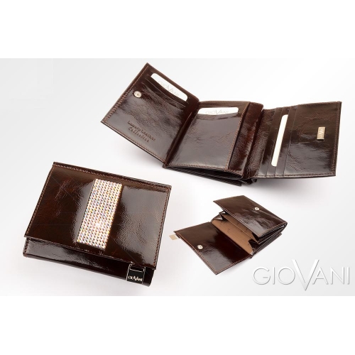 cv-110 skórzany portfel z kamieniami swarovskiego brązowy