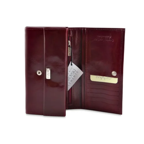 Skórzany portfel damski CV-140 Swarovski fioletowy kieszeń na bilon na magnes Leather women’s wallet CV-140 Swarovski purple magnetic coin pocket