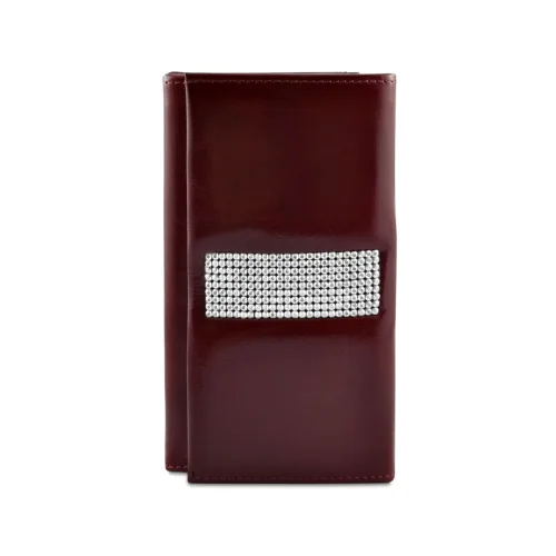 Fioletowy portfel skórzany Swarovski CV-140 zamknięty widok pionowy Purple leather wallet Swarovski CV-140 closed vertical view