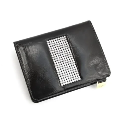 Czarny skórzany wizytownik Swarovski CV-100 widok z przodu elegancki model Giovani Black leather business card holder Sw