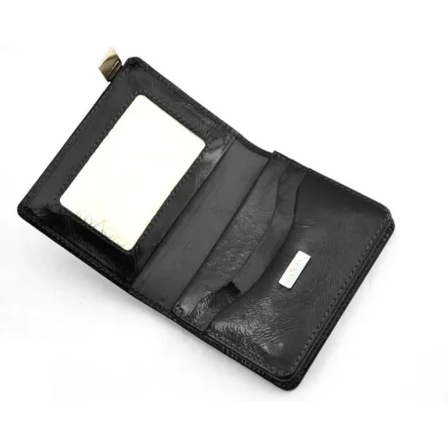 Wizytownik skórzany Swarovski CV-100 czarny otwarty wnętrze na karty i wizytówki Leather business card holder Swarovski CV-100 black open interior cards