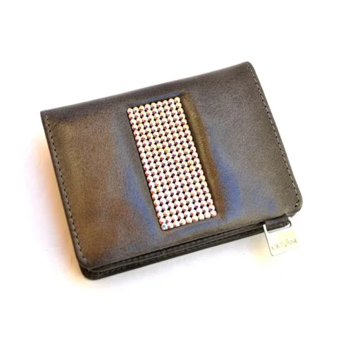 Szary skórzany wizytownik Swarovski CV-100 widok z przodu elegancki model Giovani Grey leather business card holder Swar