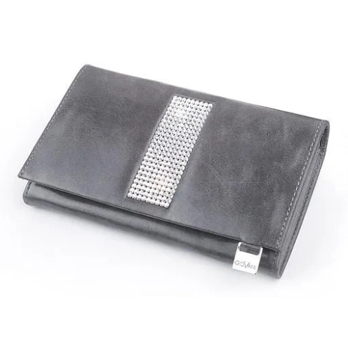 Szary skórzany portfel damski Swarovski CV-140 widok z przodu elegancki model lakierowany Grey women’s leather wallet Sw