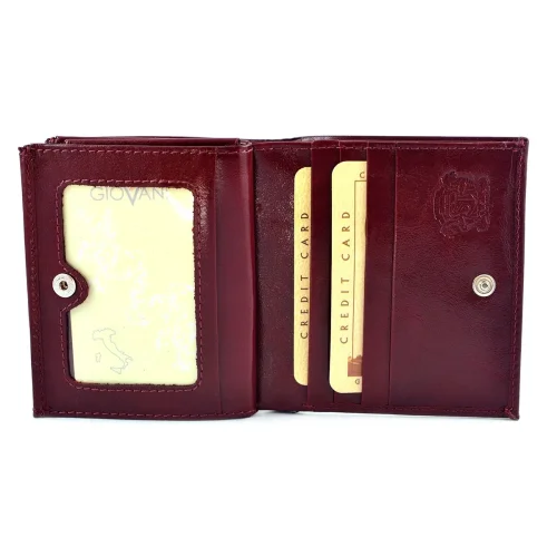 Portfel damski skórzany SV-010 czerwony wnętrze 10 miejsc na karty RFID Women’s leather wallet SV-010 red interior 10 card slots RFID protection