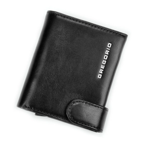 Skórzane etui Gregorio CCH-06 czarne widok z przodu | Gregorio CCH-06 black leather card holder front view